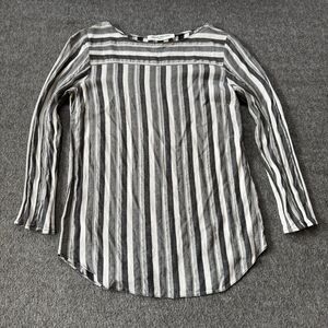 Amanda Uprichard Women’s Size Small Black White Stripe Silk Blouse Long Sleeve